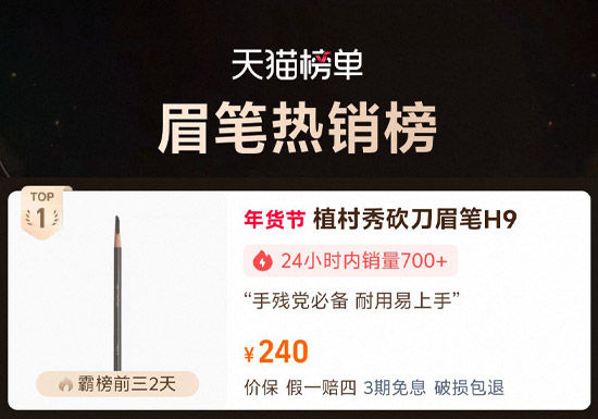 天猫榜单:2026眉笔热销榜
